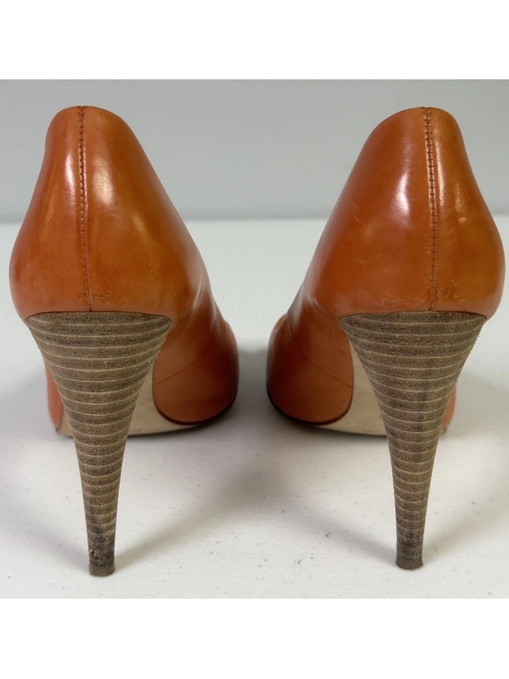 Via Spiga Orange Peep-toe Pumps With Platform Heel Size 6.5 Made In Italy - Picture 3 of 11